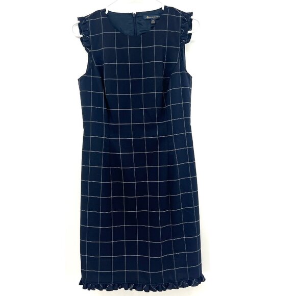 Brooks Brothers Navy Window Pane Shift Dress Wool Blend Women's 6 P - Picture 1 of 6